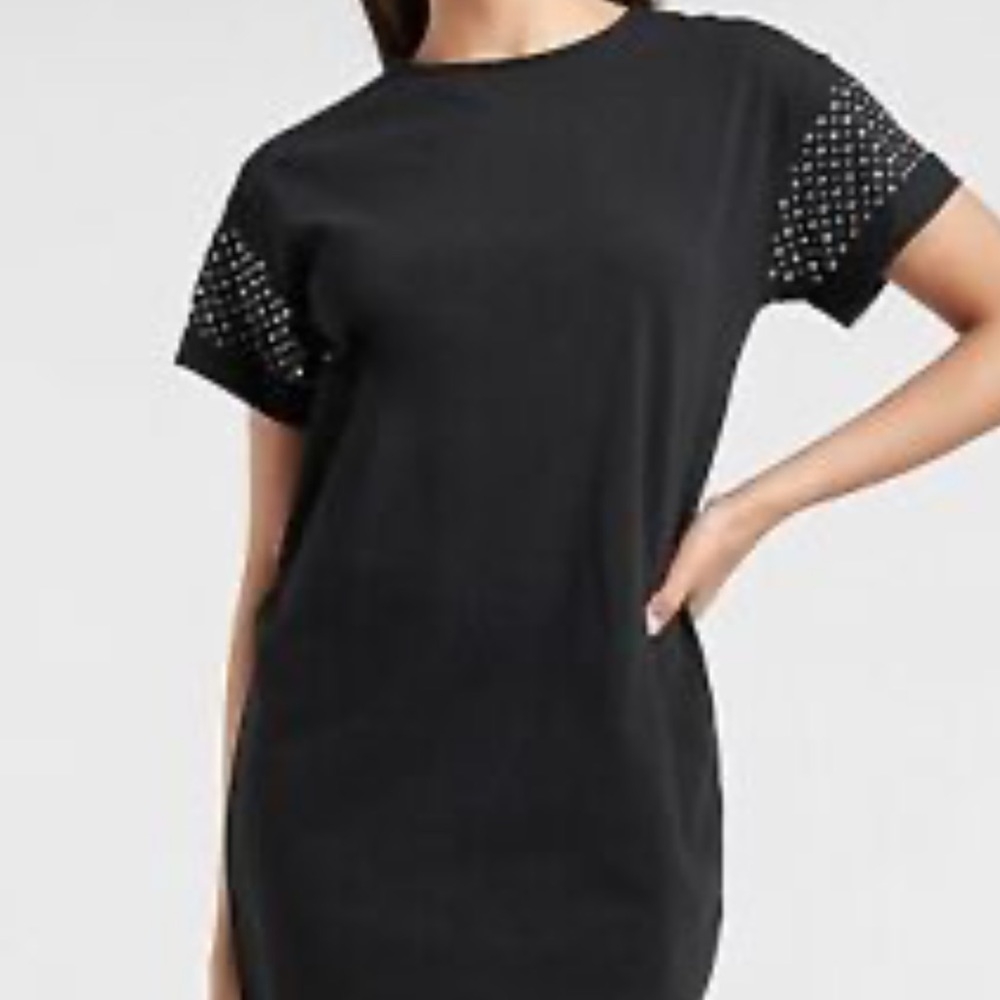 Express black tee shirt dress with studded sleeves